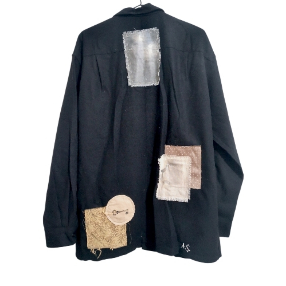 ABEJA STUDIOS Oversized Patchwork Button Down Shirt LARGE Handmade Original - Picture 3 of 7